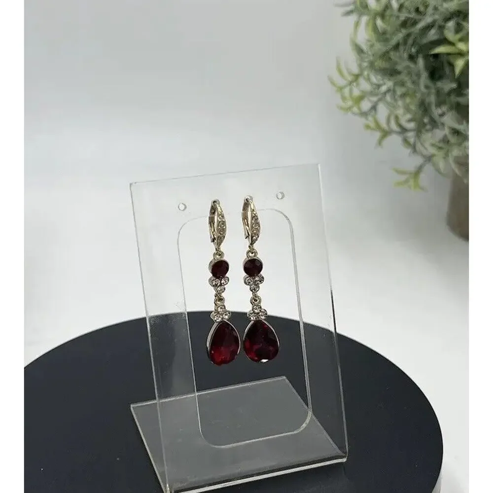 Givenchy Womens Gold‎ Tone Red Clear Crystal Dangle Drop Lever-back Earring New